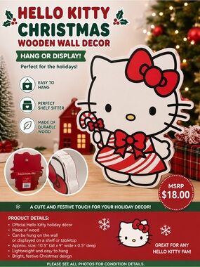 Hello Kitty Red & White Holiday Wooden Wall Decor